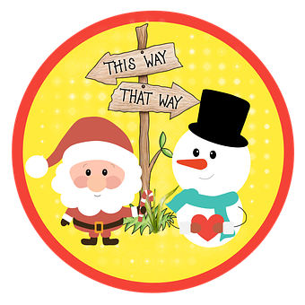 Santaand Snowman Direction Sign PNG Image