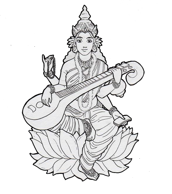 Saraswati Goddessof Knowledgeand Music PNG Image