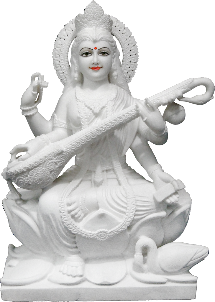 Saraswati Statue White Marble PNG Image