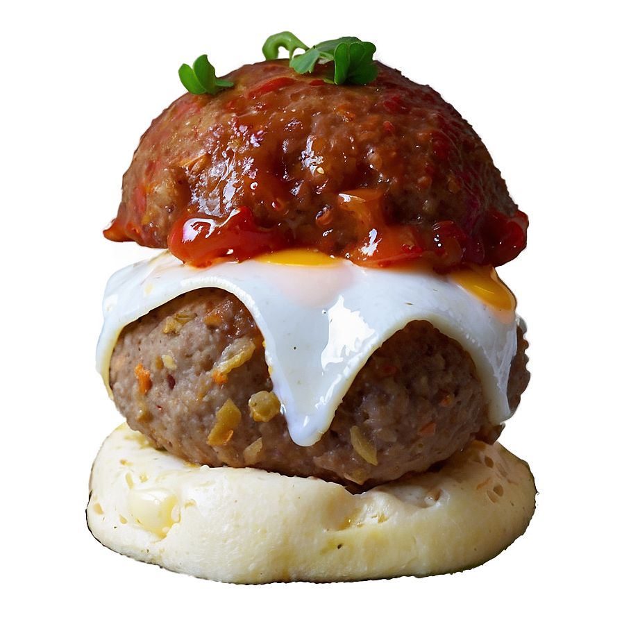 Saucy Meatballwith Mozzarellaand Basil PNG Image