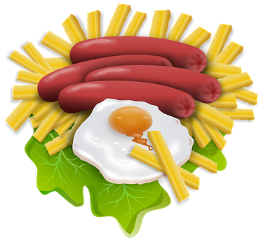 Sausages Fries Egg Graphic PNG Image