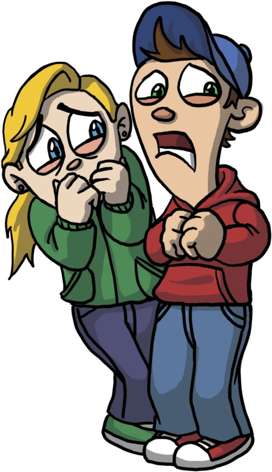 Scared Cartoon Kids Haunted House Reaction PNG Image