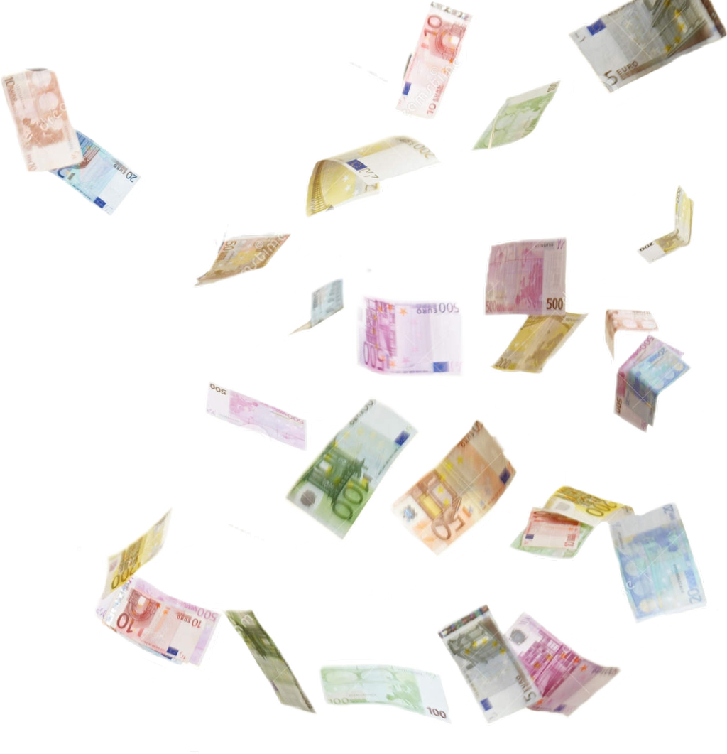 Scattered Euro Banknotes Flying PNG Image