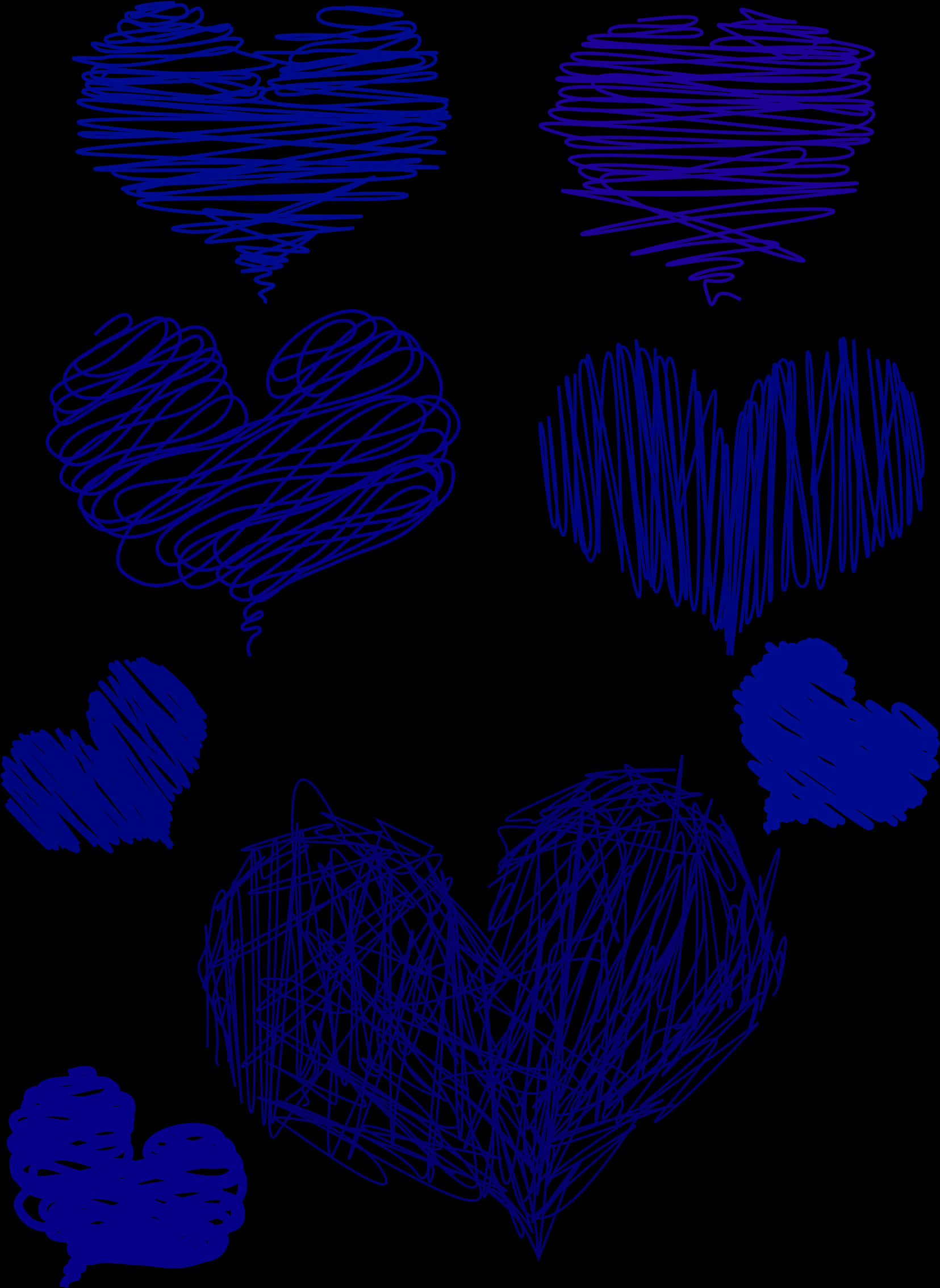 Scribbled Hearts Collection Dark Background PNG Image