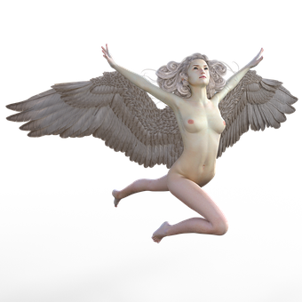 Sculptural Angel Figure Flying PNG Image