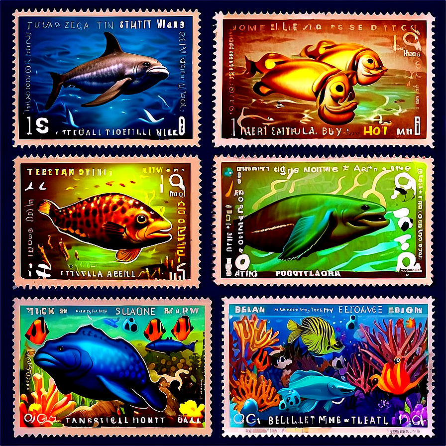 Sea Life Postage Stamp Collection Png 06122024 PNG Image