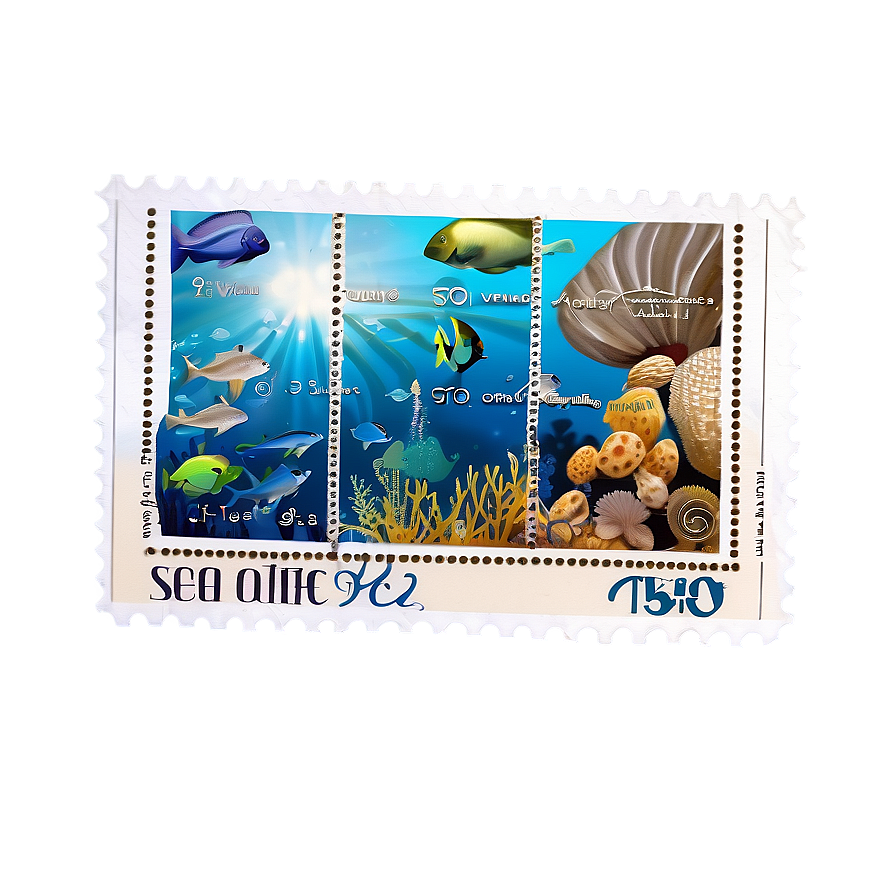 Sea Life Postage Stamp Collection Png Jgj PNG Image