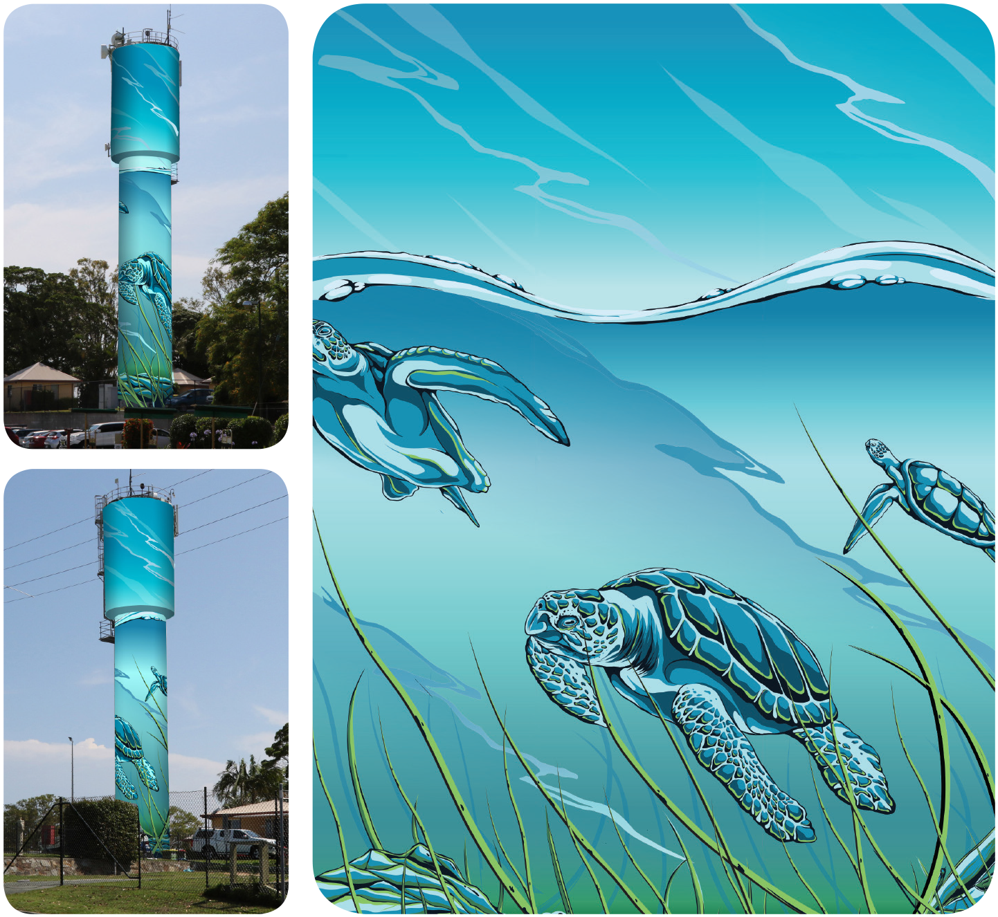 Sea Turtle Water Tower Artwork PNG Image