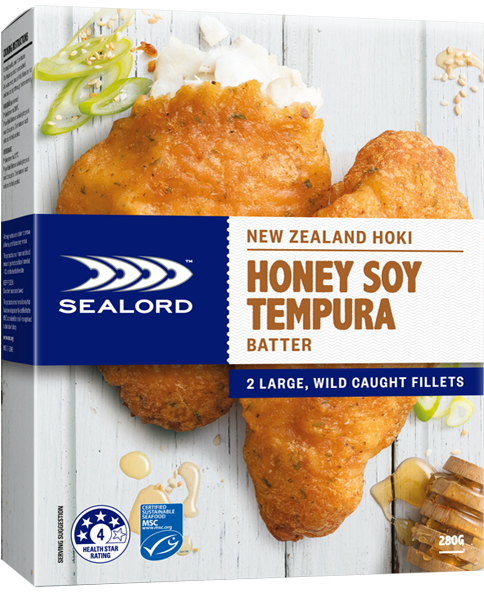 Sealord Honey Soy Tempura Battered Fish Packaging PNG Image