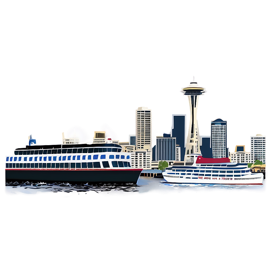 Seattle Skyline With Ferry Boat Png Ofj52 PNG Image