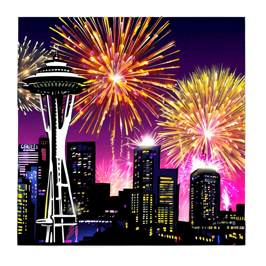 Seattle Skyline With Fireworks Png 06252024 PNG Image