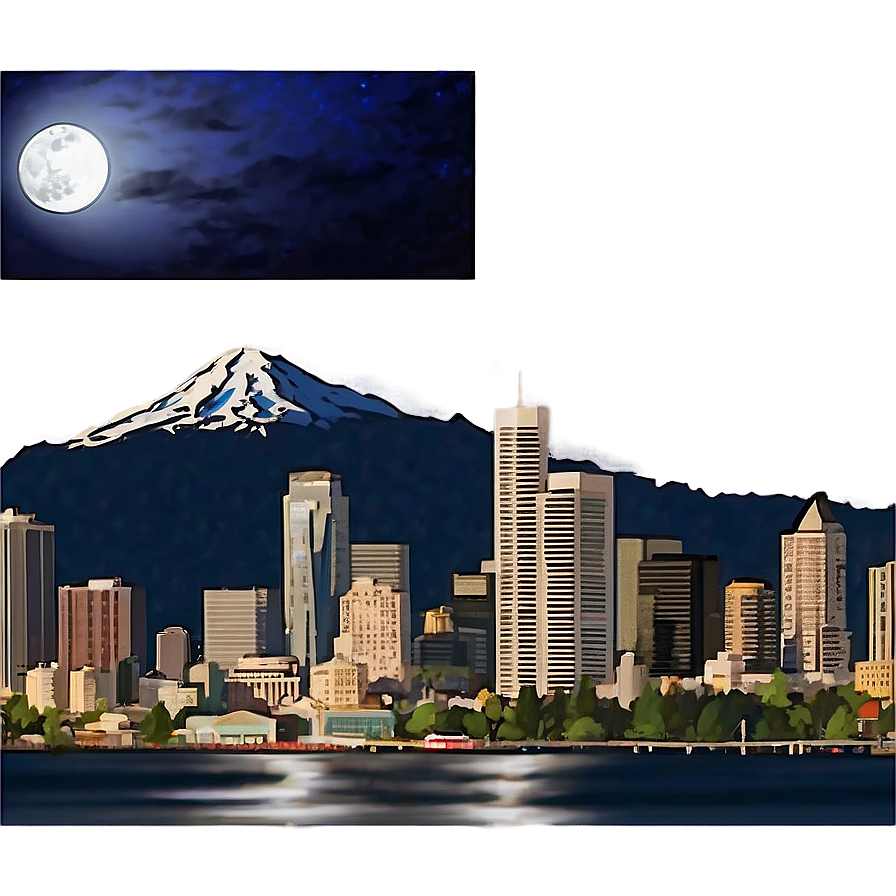 Seattle Skyline With Full Moon Png Gon PNG Image