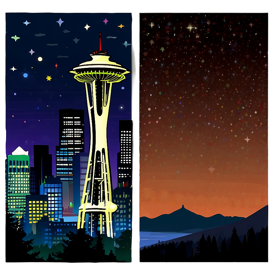 Seattle Skyline With Starry Night Png Chu PNG Image