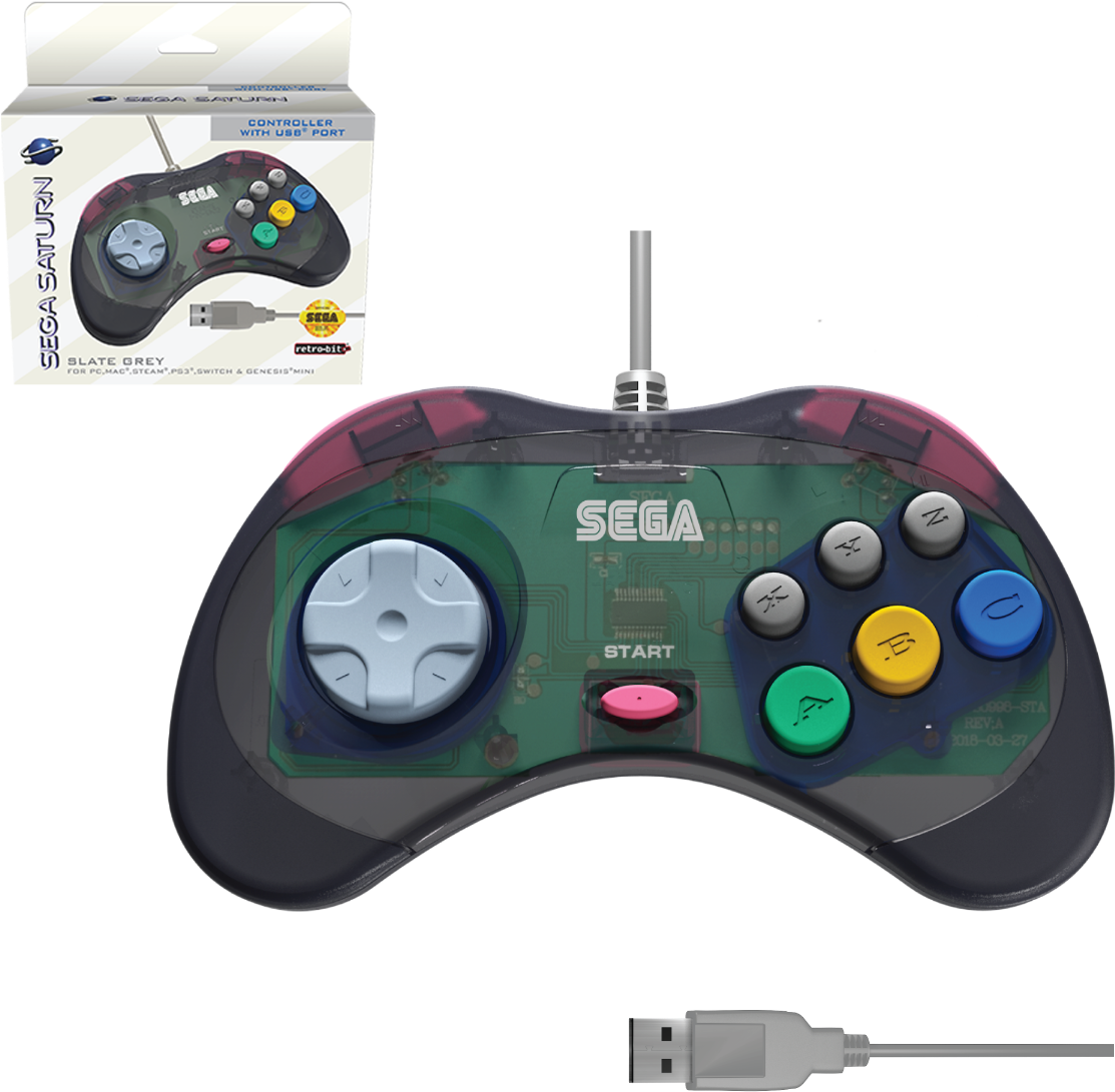 Sega Saturn U S B Controller Slate Grey PNG Image