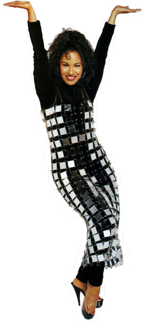 Selena Quintanilla Checkered Outfit Pose PNG Image