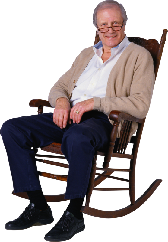 Senior Man Smilingin Rocking Chair PNG Image