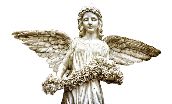 Serene Angel Statuewith Roses PNG Image