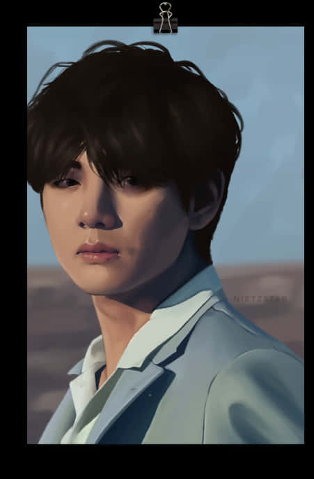 Serious Expression Portrait Taehyung PNG Image