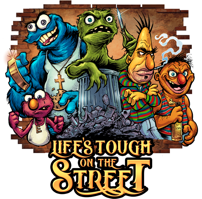 Sesame Street Characters Gritty Parody PNG Image