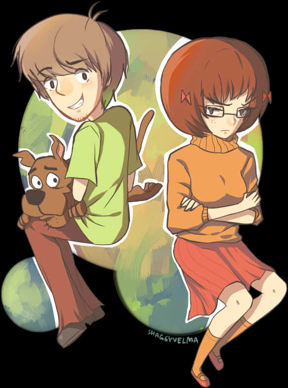 Shaggy Velmaand Scooby Doo Illustration PNG Image