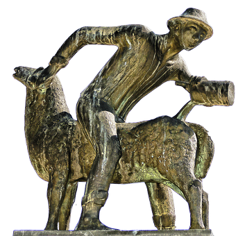 Shepherd Shearing Sheep Sculpture PNG Image