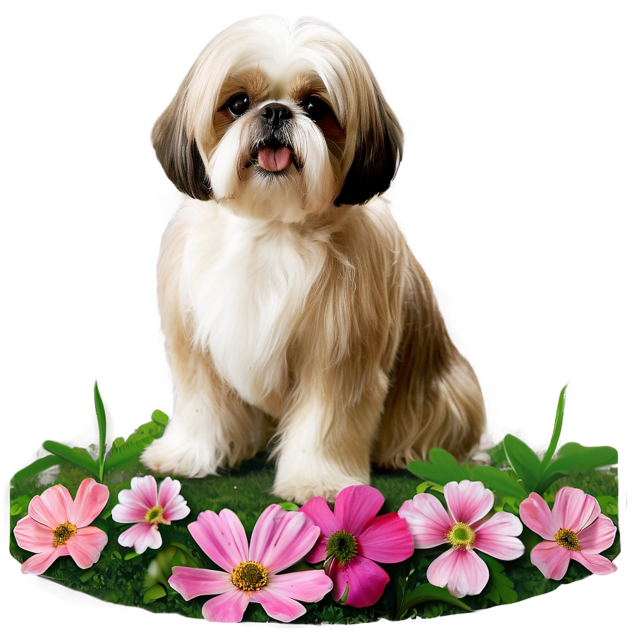 Shih Tzu In Flower Garden Png Pot90 PNG Image