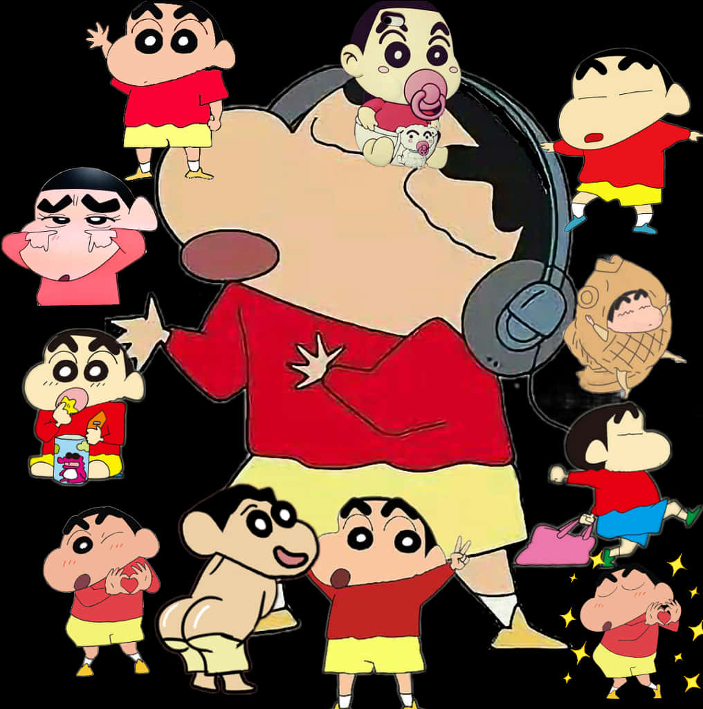 Shin Chan Character Collage PNG Image