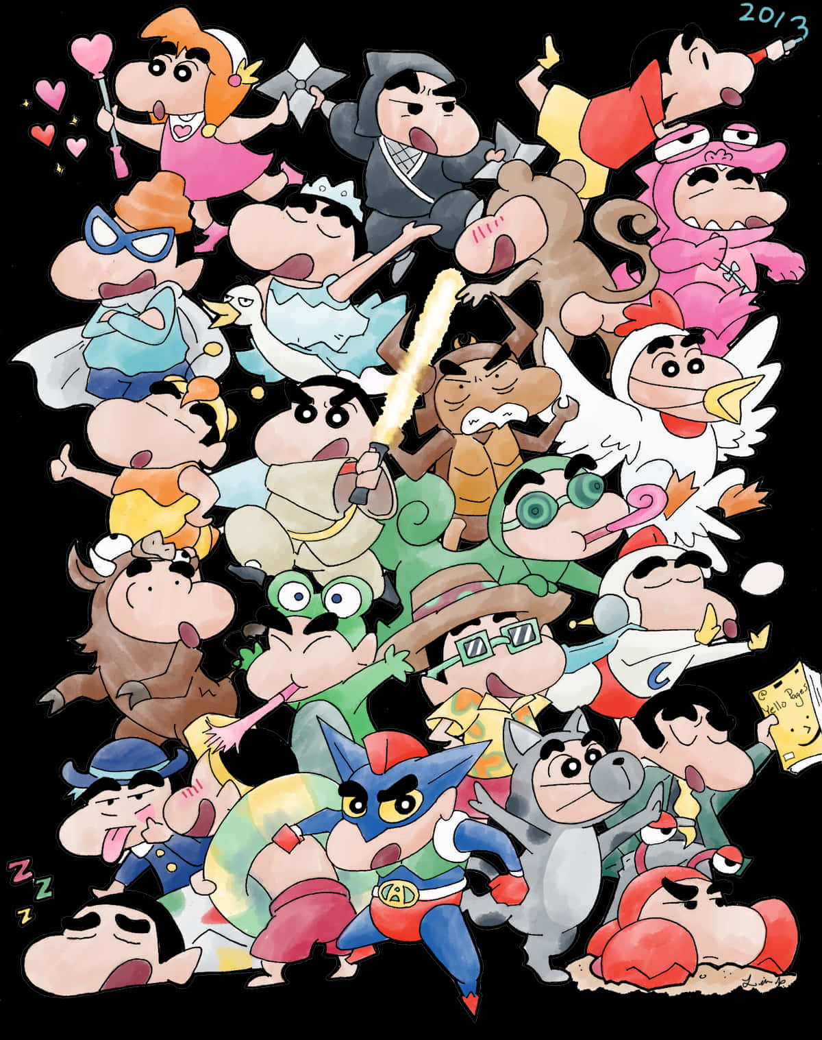 Shin Chan Characters Collage PNG Image