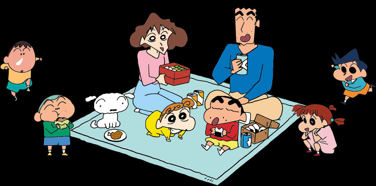 Shin Chan Familyand Friends Picnic PNG Image