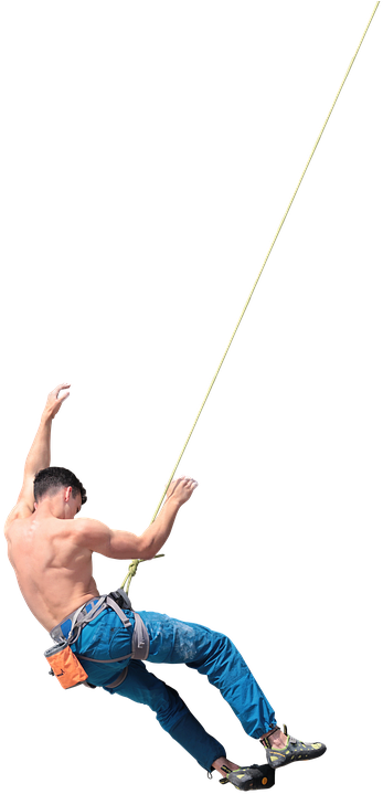 Shirtless Climber Rappelling Down PNG Image