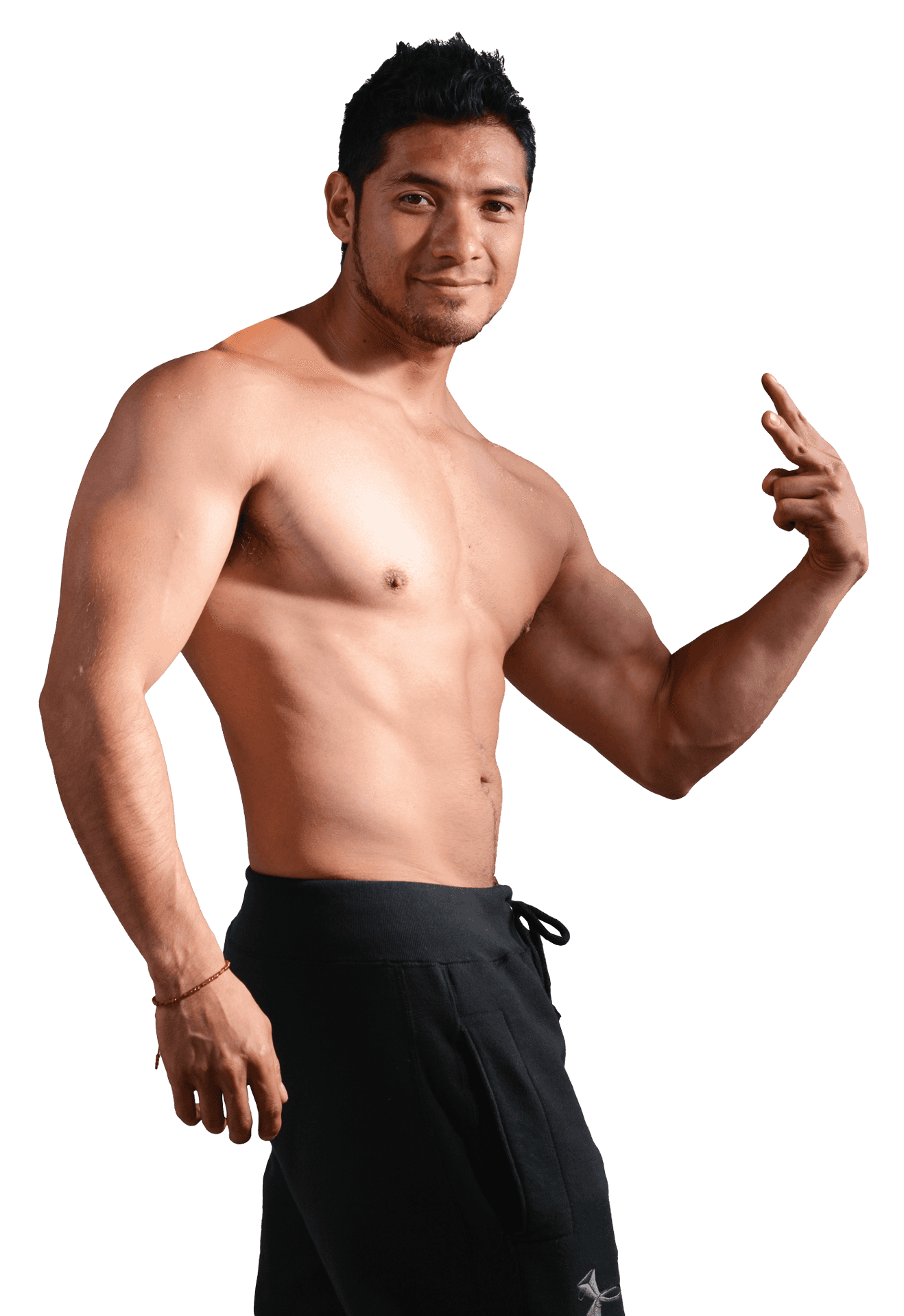 Shirtless Man Showing Musclesand Peace Sign PNG Image