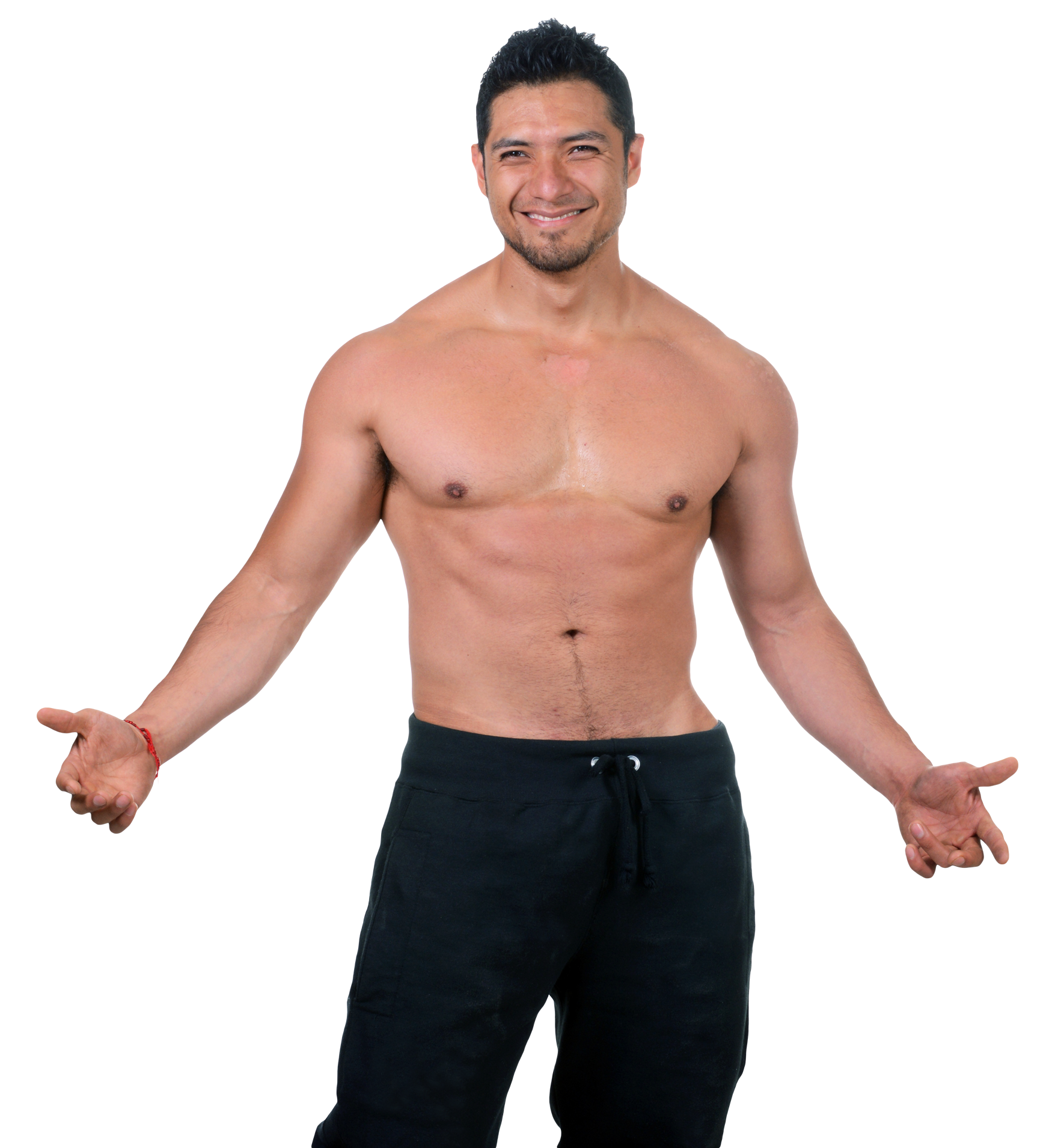 Shirtless Man Smiling With Open Arms PNG Image