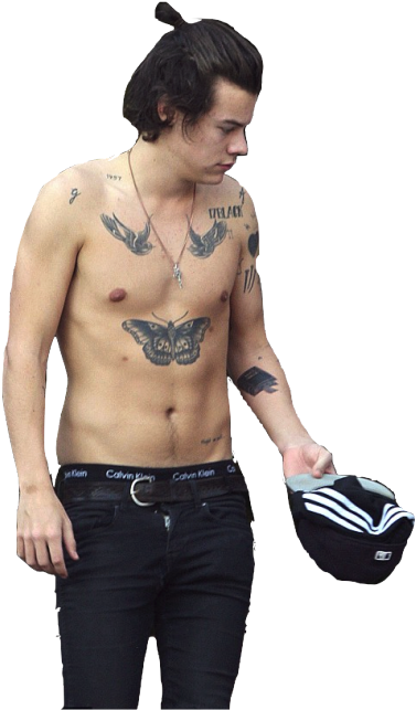 Shirtless Manwith Tattoosand Hat PNG Image