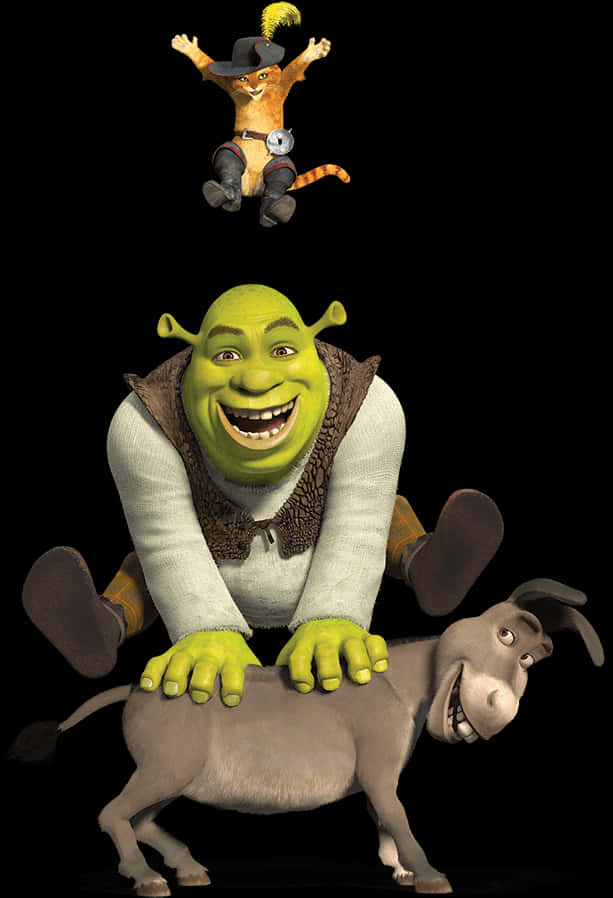 Shrek Donkey Pussin Boots Trio PNG Image