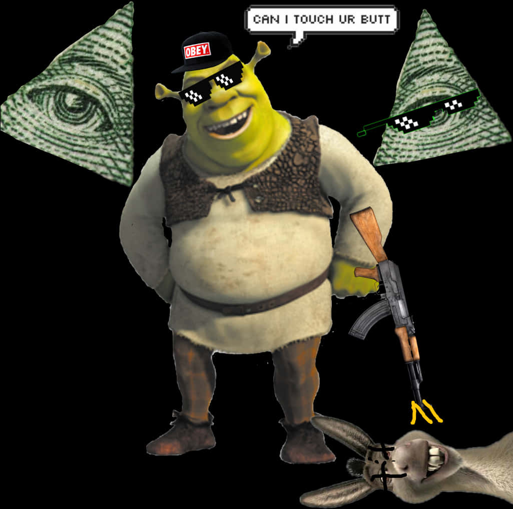 Shrek_ Meme_with_ Illuminati_ References PNG Image