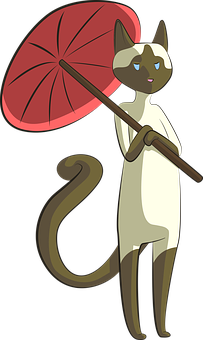 Siamese Cat With Umbrella PNG Image