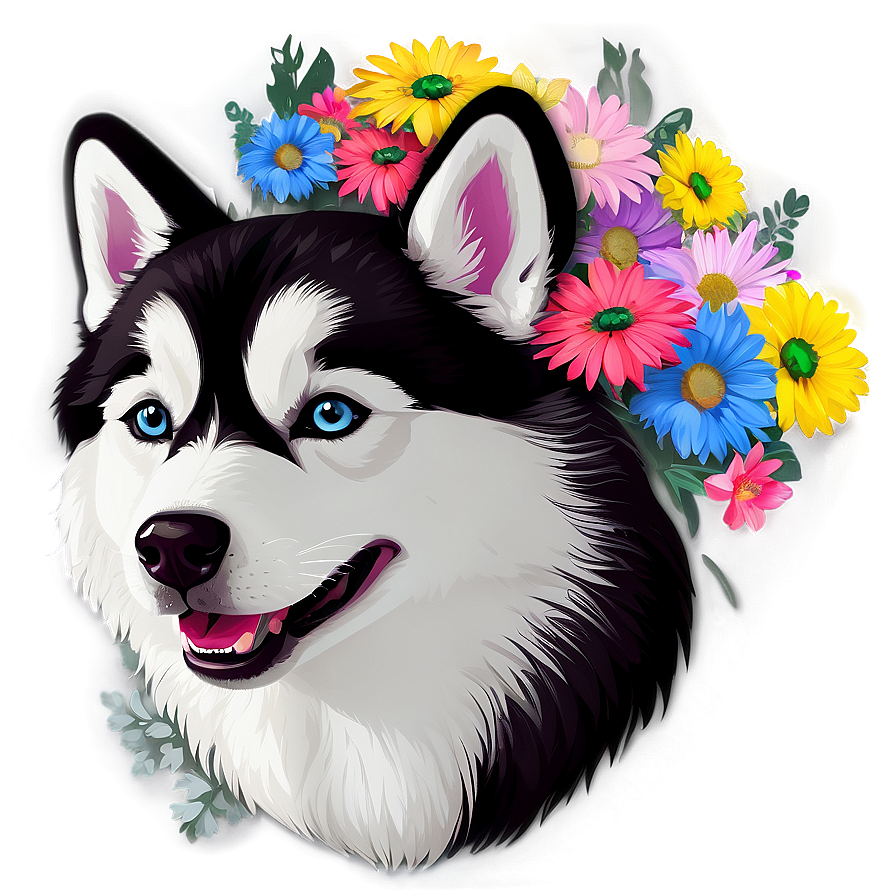 Siberian Husky With Flowers Png 06252024 PNG Image