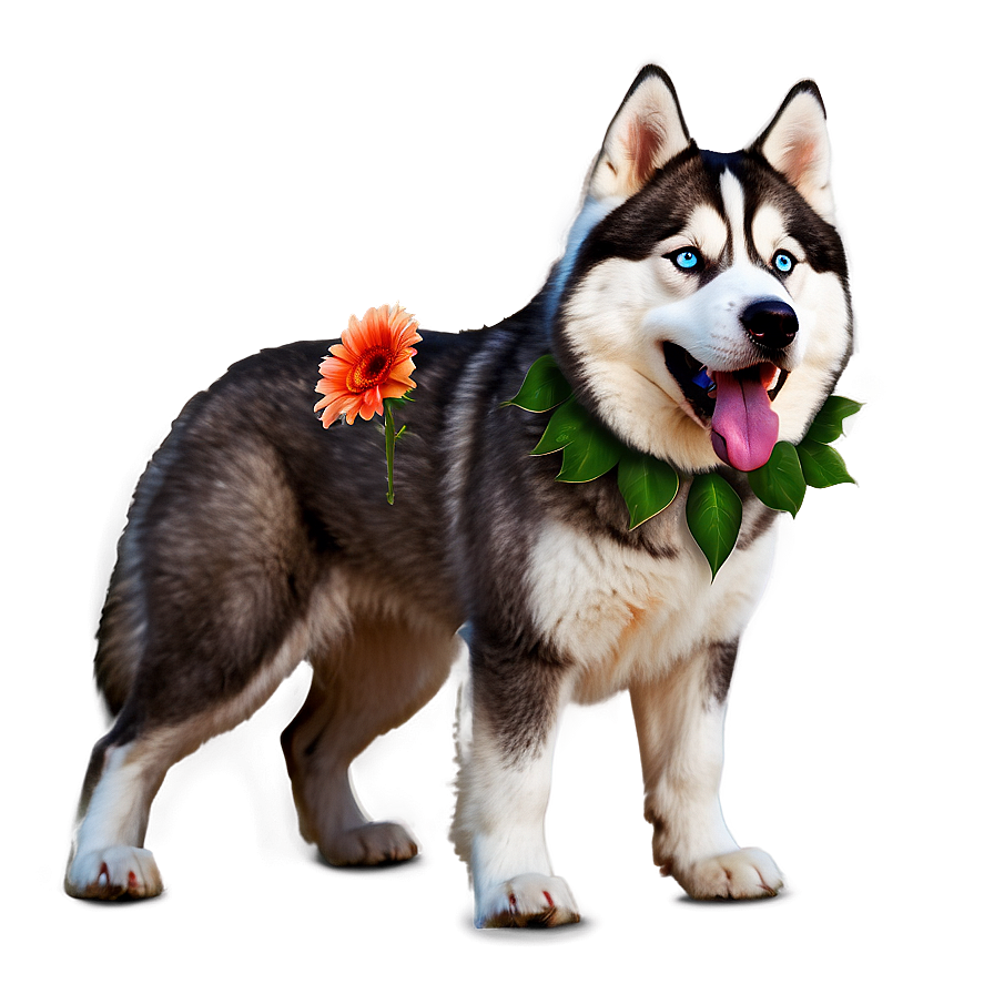 Siberian Husky With Flowers Png Yeg61 PNG Image