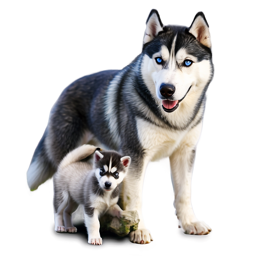 Siberian Husky With Puppies Png Qkj PNG Image