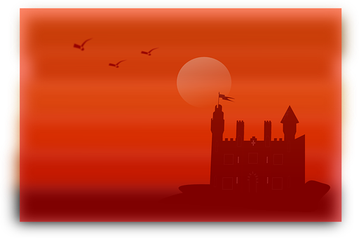 Silhouette Castle Sunset PNG Image