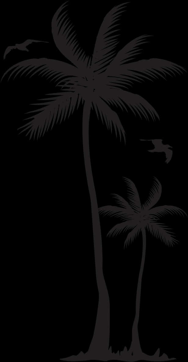 Silhouetted Coconut Trees Graphic PNG Image