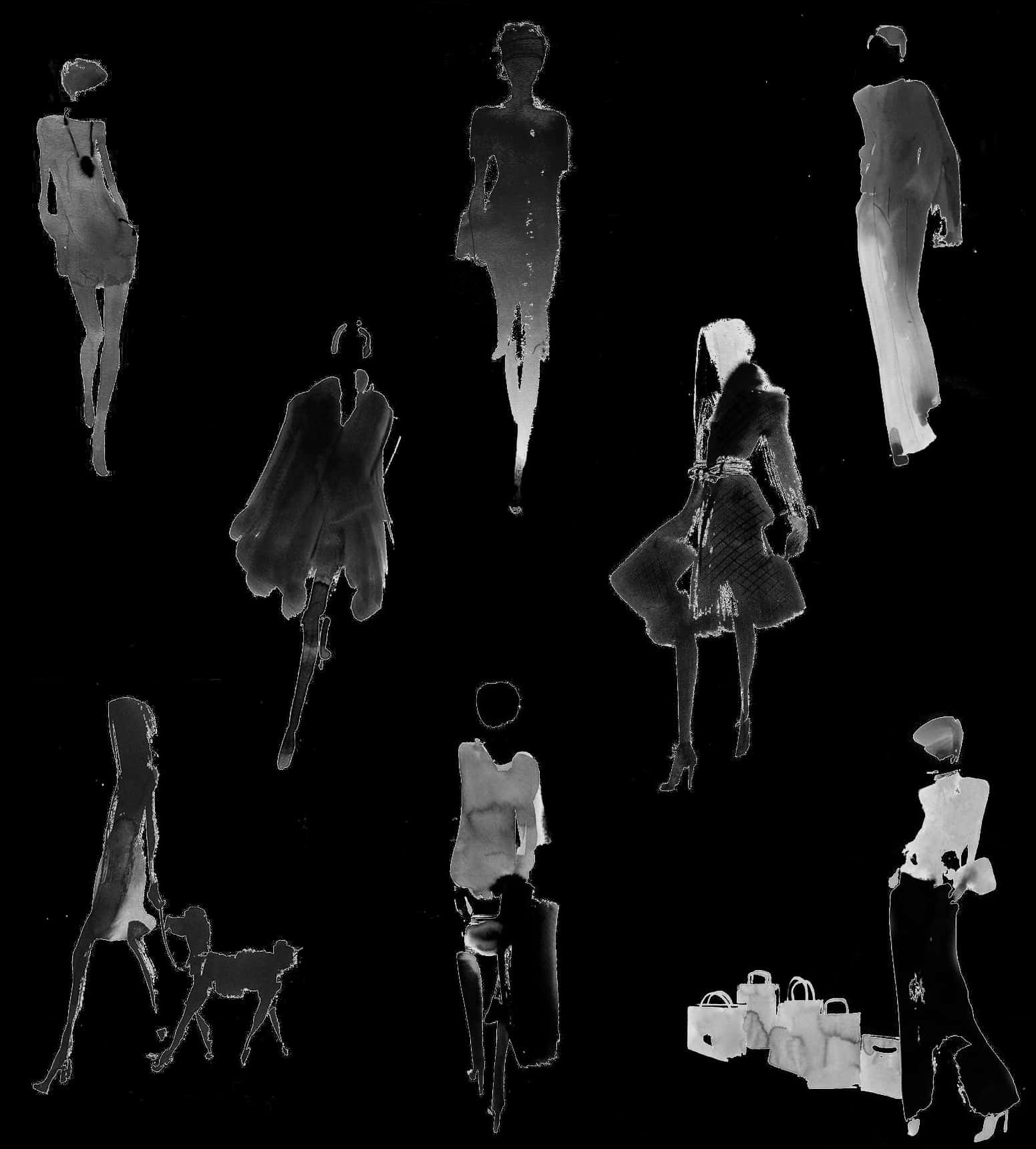 Silhouetted Fashion Figures Transparent Background PNG Image