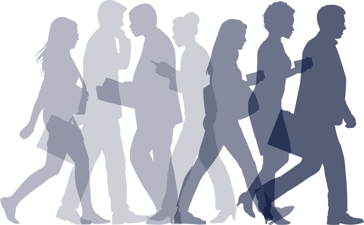 Silhouetted Group Walking PNG Image