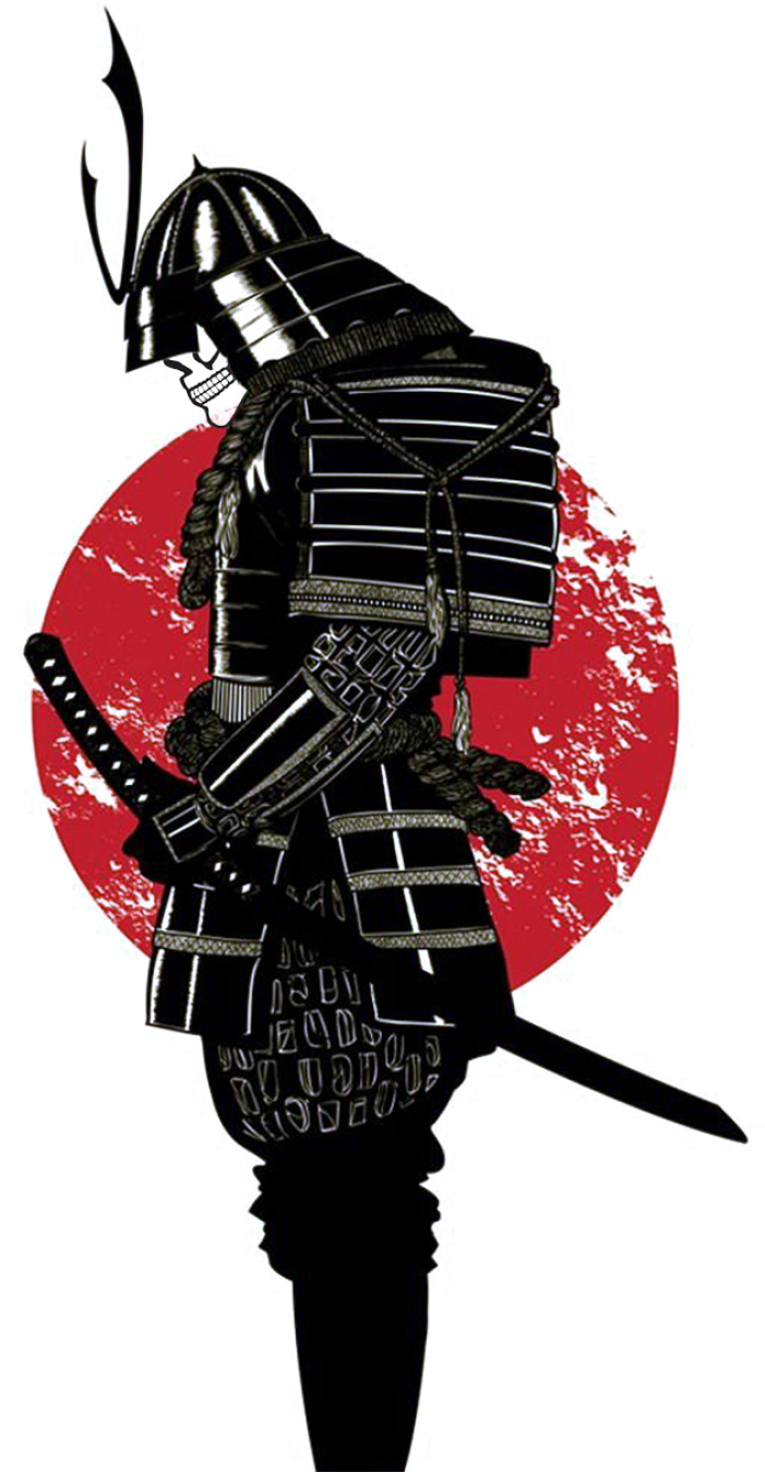 Silhouetted Samurai Against Red Sun PNG Image