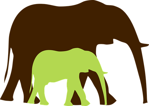 Silhouetteof Elephantand Calf PNG Image