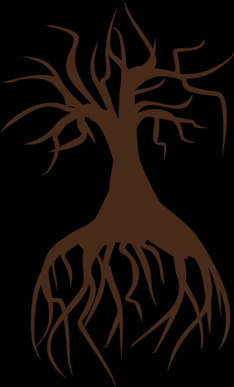 Silhouetteof Treewith Roots PNG Image