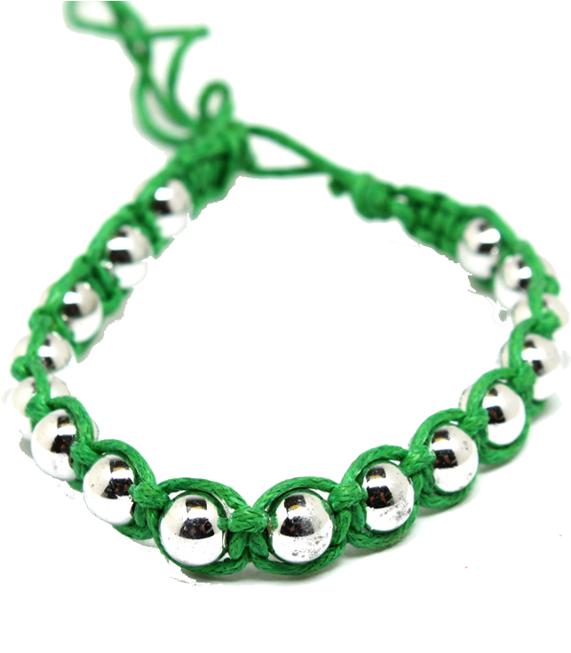 Silver Beaded Green Bracelet PNG Image