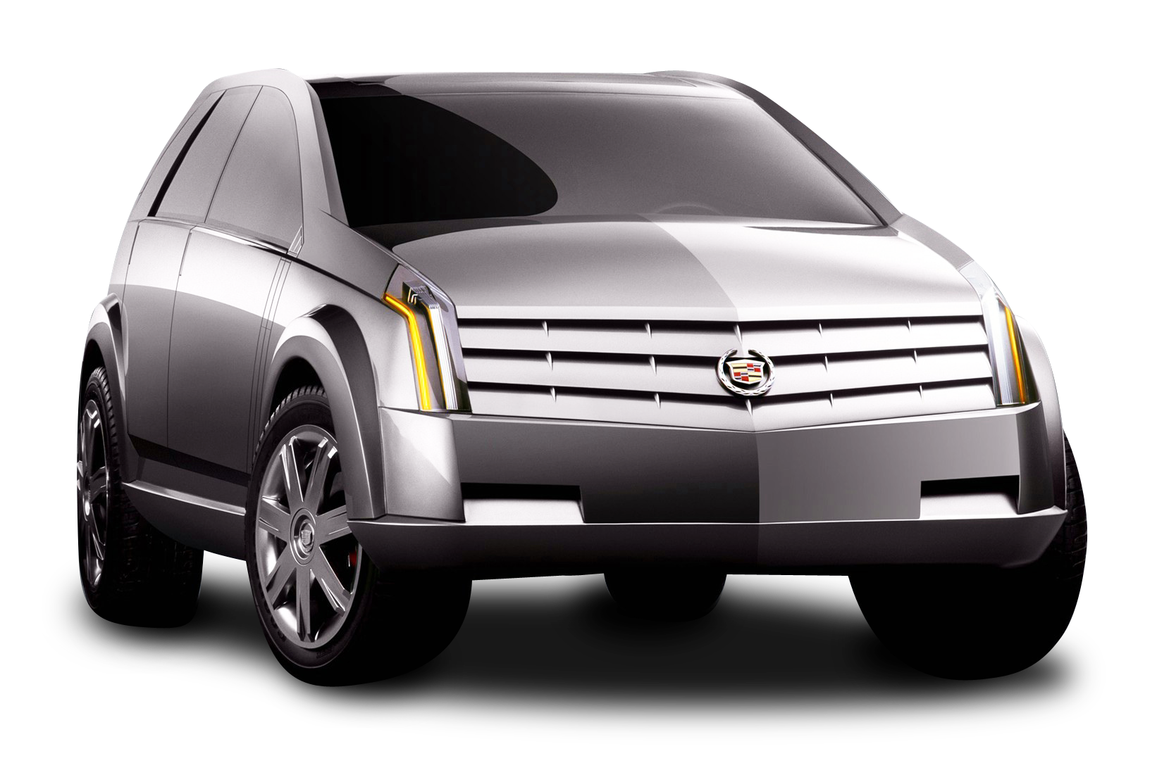 Silver Cadillac S U V Profile View PNG Image