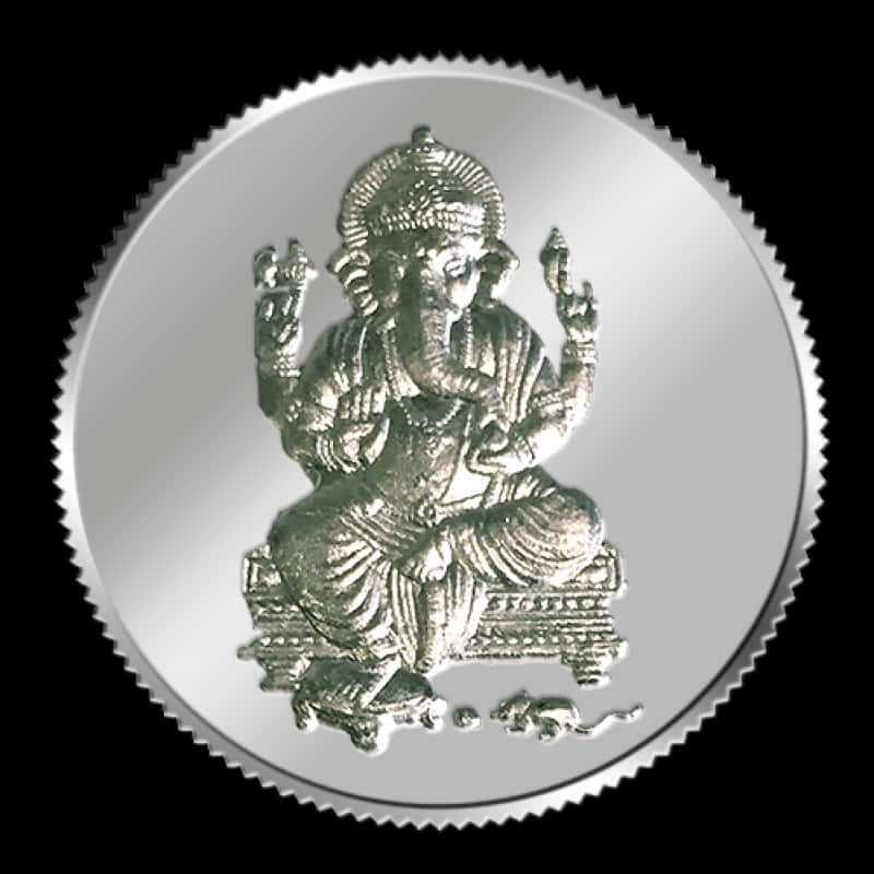 Silver Ganpati Embossed Coin PNG Image