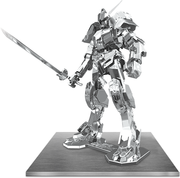 Silver Gundam Model Standing PNG Image